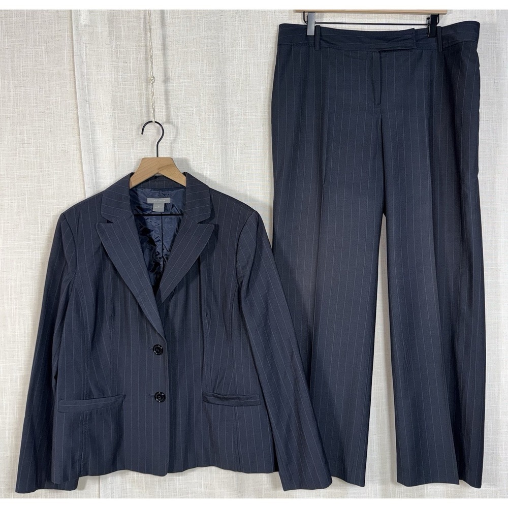 Ann Taylor Women's Sz 18 14 Pants Blazer 2 pc Suit Blue‎ Pinstripe Set Office
